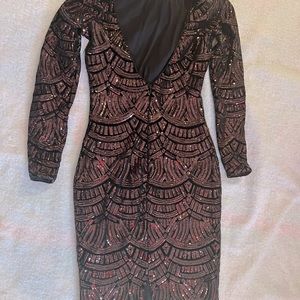 Dress the population Emery scoop dress bronze and black